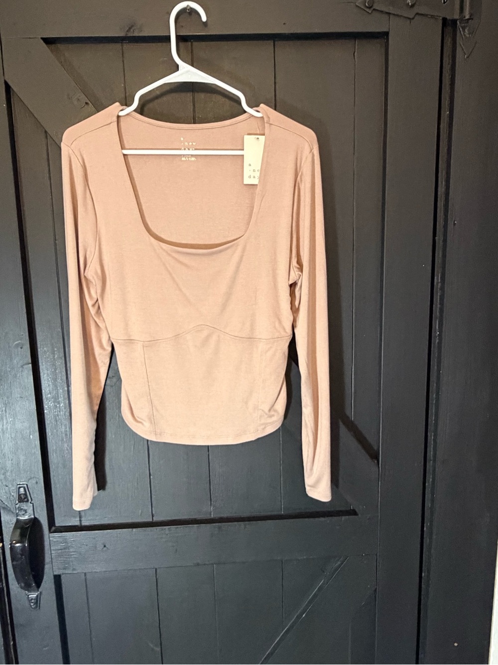 a new day Blush Scoop Neck Long Sleeve Cropped Top